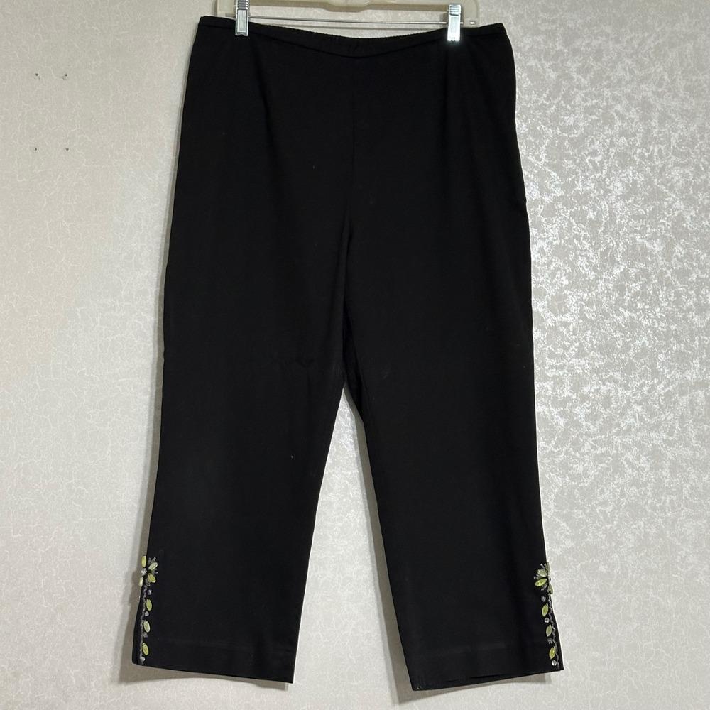 City Girl Nancy Bolen VTG Beaded Floral Embellished Crop Pants Capri Black Sz 12